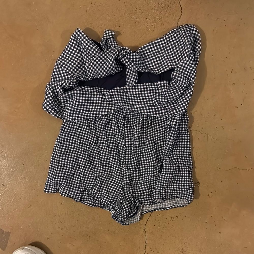 Navy and White Gingham Romper
